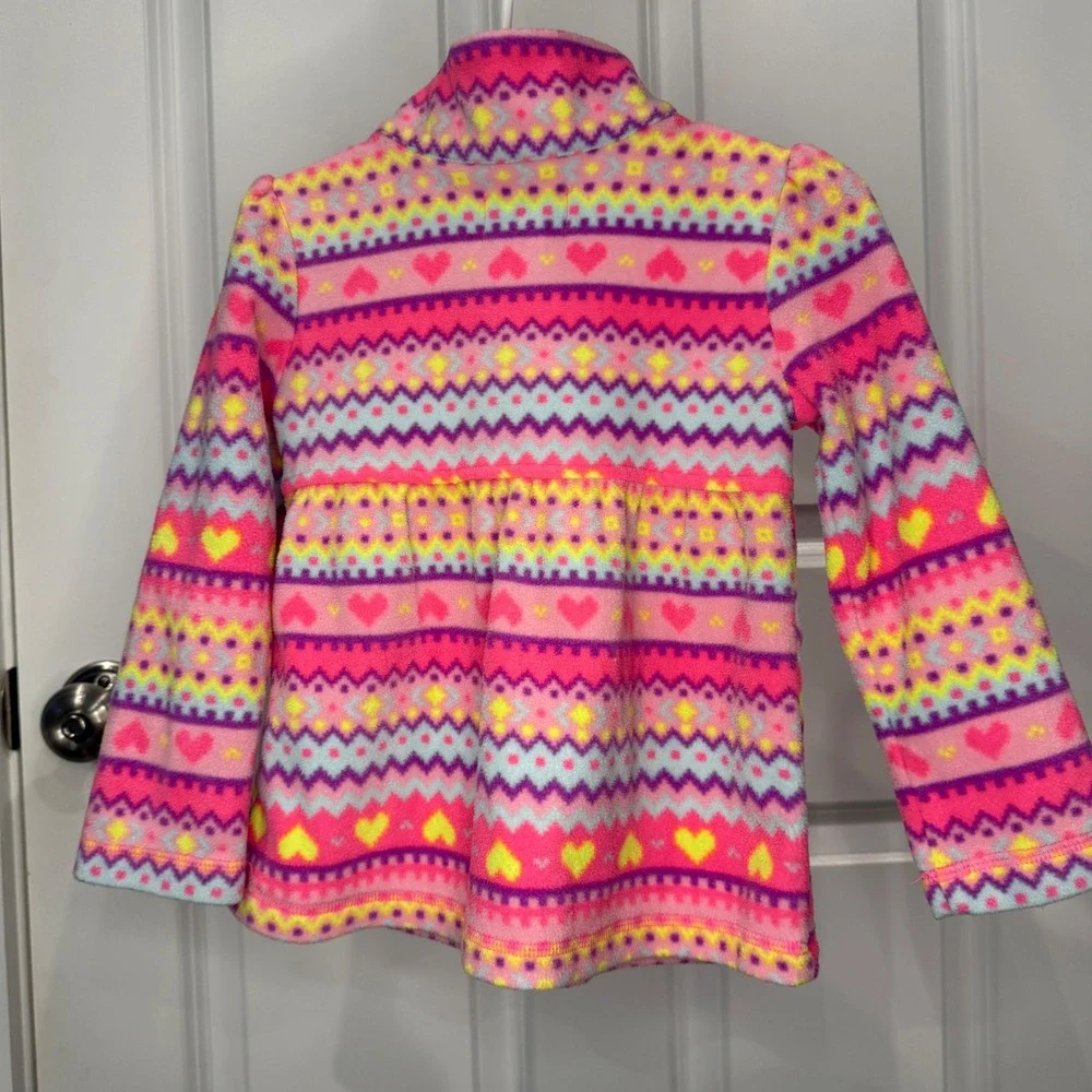 The Childrens Place Girls Pink Heart Fleece‎ Quarter Zip Pullover Size 3T